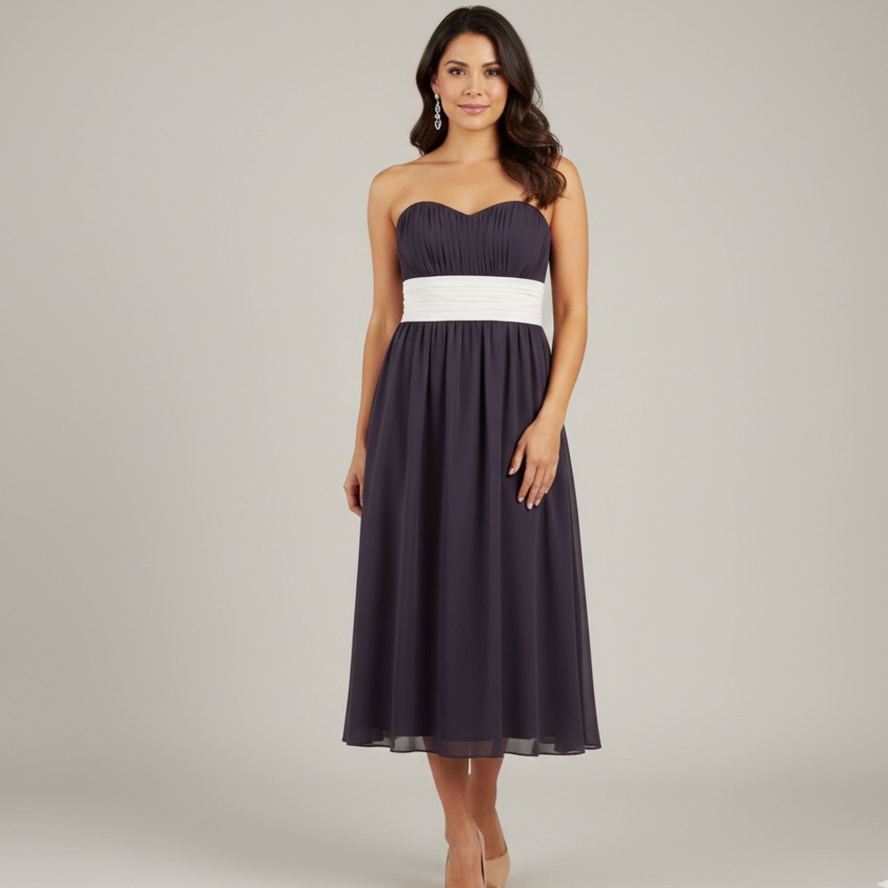 Strapless Y2K BabyDoll Bridesmaid Dress Purple and Beige